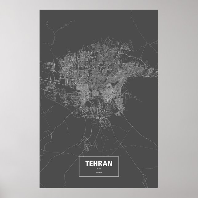 Póster Teherán, Irán (blanco sobre negro) (Frente)