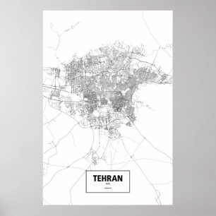 Póster Teherán, Irán (negro sobre blanco)