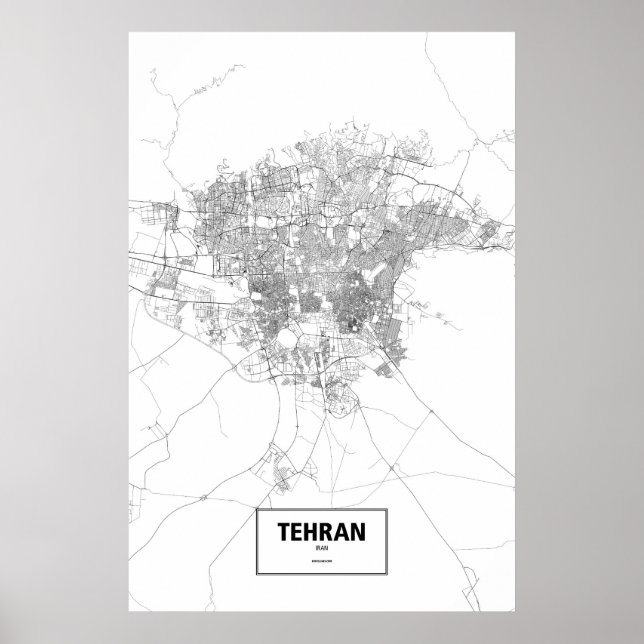 Póster Teherán, Irán (negro sobre blanco) (Frente)