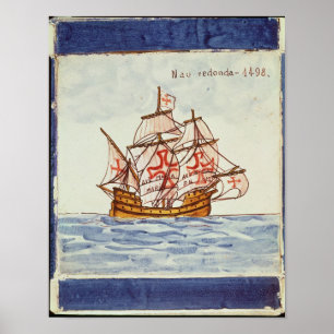 Póster Teja de Azulejos que representa una nave, de