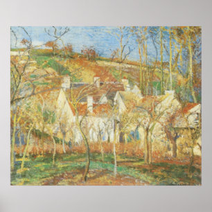 Póster Tejados rojos, esquina de un pueblo, invierno por 