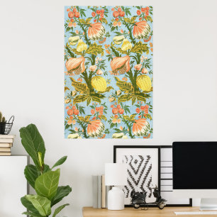 Póster Tejido Clásico de Damasco Barroco Floral de Frutas