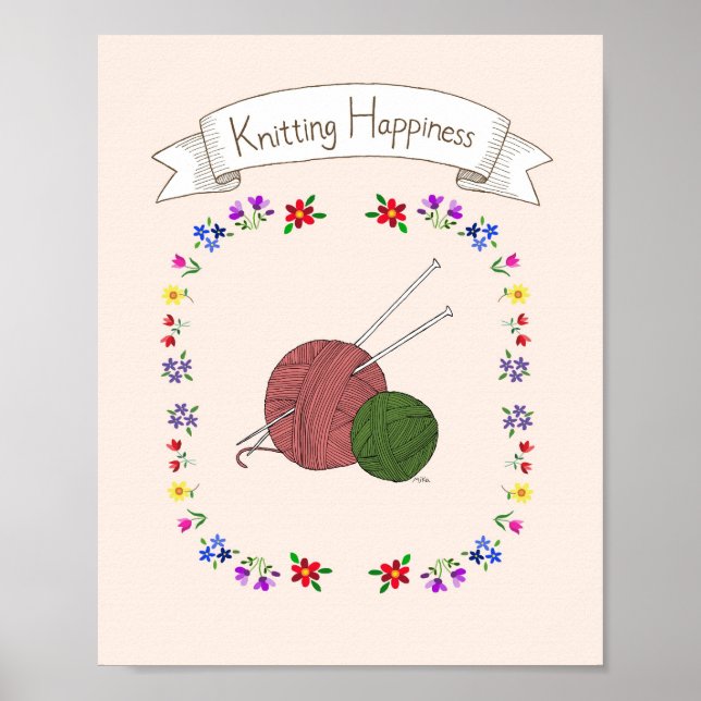 Póster Tejido de punto Lover Happy Knitter Poster Yarn Ag (Frente)