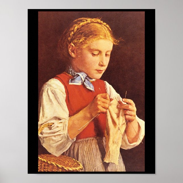 Póster Tejido joven Chica', retratos (Frente)