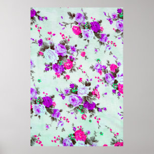 Póster Tejidos florales de época, Fragmento de retro colo
