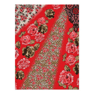 Póster Tejidos rojos vibrantes con intrincados florales y