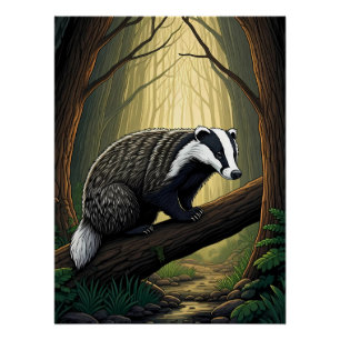 Póster Tejón en Bosque Encantado