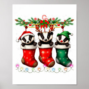 Póster Tejón Mielero En Calcetines De Navidad Ilumina La