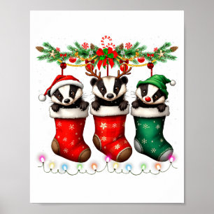 Póster Tejón Mielero En Calcetines De Navidad Ilumina La