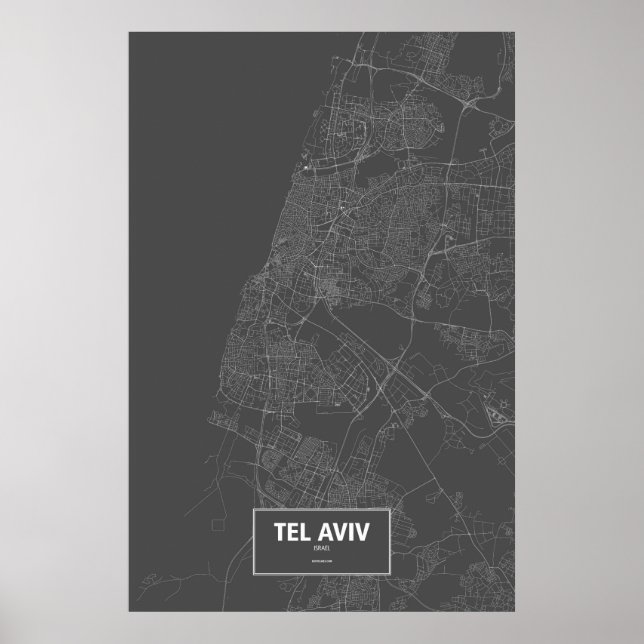 Póster Tel Aviv, Israel (blanco sobre negro) (Frente)