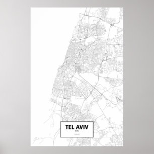 Póster Tel Aviv, Israel (negro en blanco)