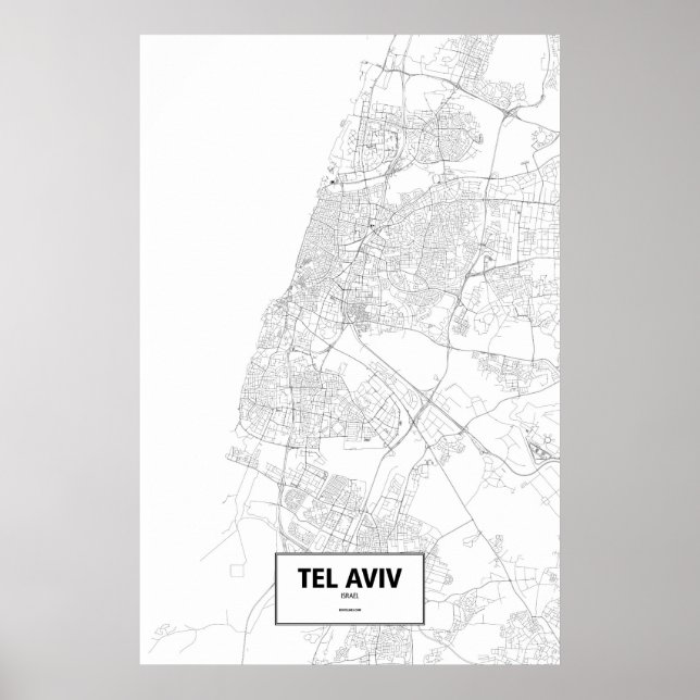Póster Tel Aviv, Israel (negro sobre blanco) (Frente)