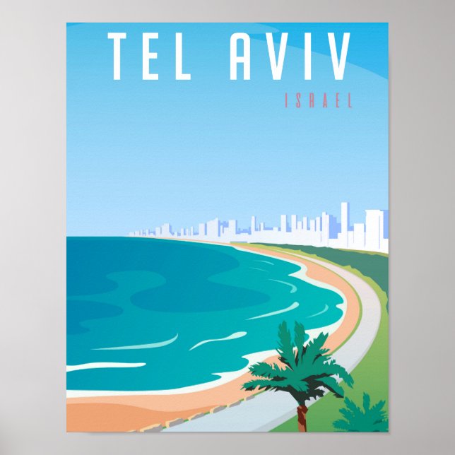 Póster *~* Tel Aviv Israel Poster Blue Cityscape Palm (Frente)
