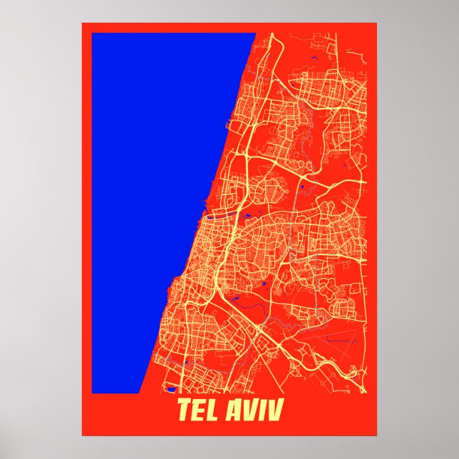 Póster Tel Aviv - Mapa de la ciudad retro de Israel (Frente)