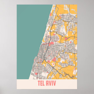 Póster Tel Aviv - Mapa israelí de la ciudad de Chalk
