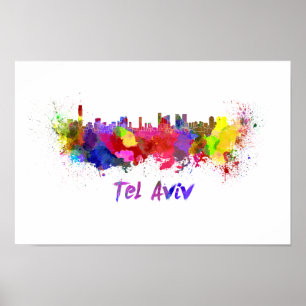 Póster Tel Aviv skyline in watercolor