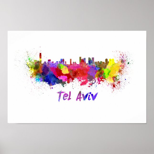 Póster Tel Aviv skyline in watercolor (Frente)