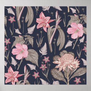 Póster Tela de patrón sin inconvenientes. Set Amaryllis W