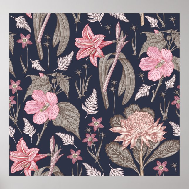 Póster Tela de patrón sin inconvenientes. Set Amaryllis W (Frente)