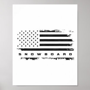 Póster Tela de snowboard de bandera estadounidense - Snow