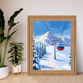 Póster Teleférico | Gondola de Montaña Nevada Acuarela