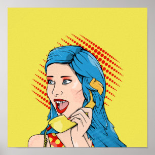 Póster Teléfono amarillo retro