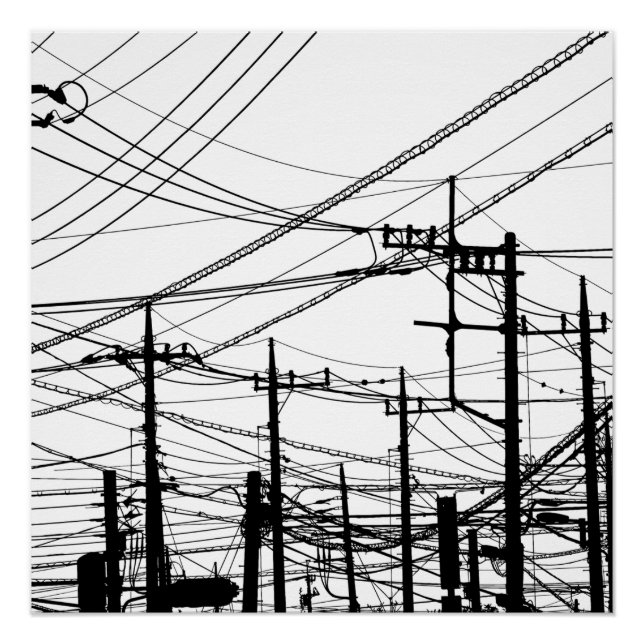 Póster Teléfono antiguo y líneas de alimentación (Anverso)