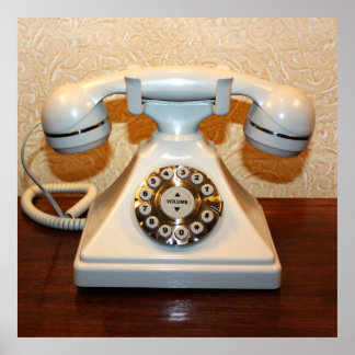 Póster Teléfono blanco de marcación de Vintage antiguo