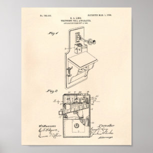 Póster Teléfono de 1904 Patent Art Old Peper