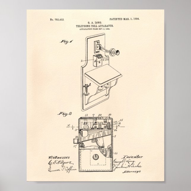 Póster Teléfono de 1904 Patent Art Old Peper (Frente)