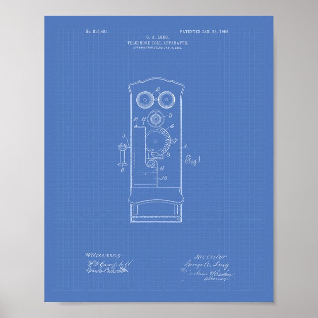 Póster Teléfono de teléfono 1906 Patent Art Blueprint (Frente)