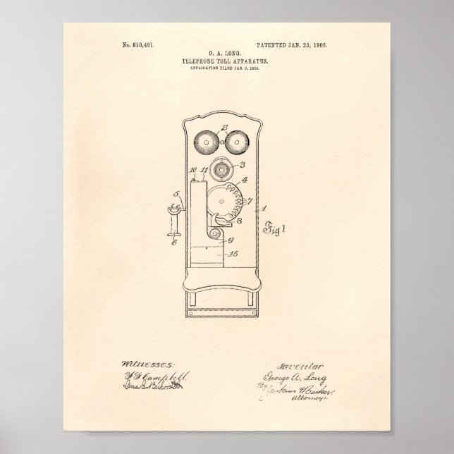 Póster Teléfono de teléfono de 1906 Patent Art Old Peper (Frente)