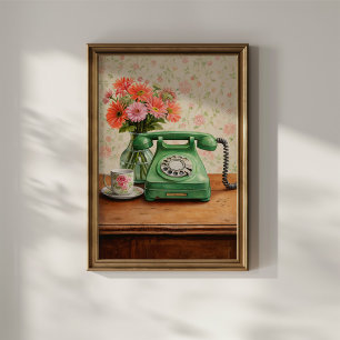 Póster Teléfono verde vintage
