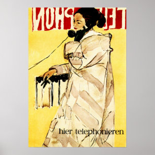 Póster TELEPHONE Hier Telephonieren Hans Falk Old Swiss