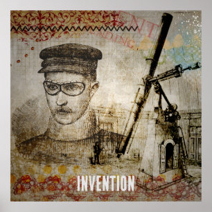 Póster Telescopio científico inventor de Steampunk en Vic