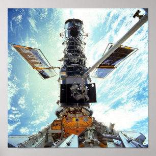 Póster Telescopio espacial Hubble y astronautas