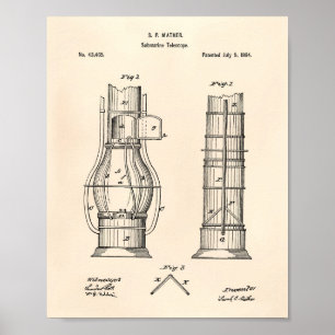 Póster Telescopio Submarino 1864 Patente Art Peper Antigu