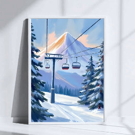 Póster Telesilla | Aquarela de invierno de montaña para e