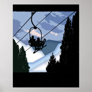 Póster Telesilla por completo de esquiadores