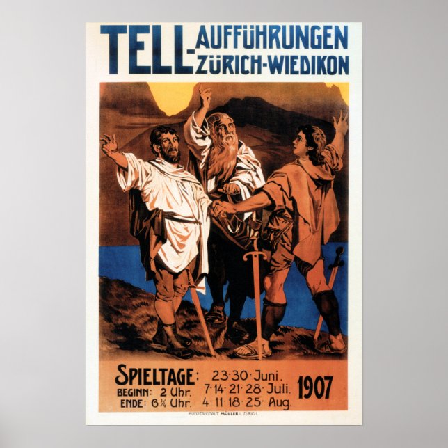 Póster TELL AUFFUHRUNGEN Zurich Ópera de teatro de época (Frente)
