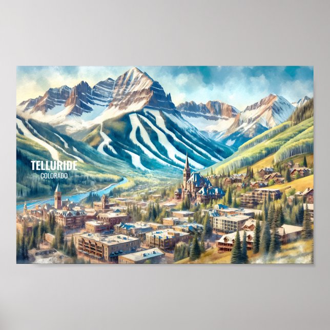 Póster Telluride Colorado Famosos Lugares de Viaje acuáti (Frente)