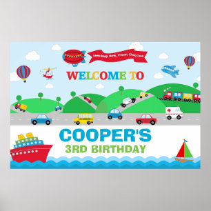 Póster Telón de fondo de cumpleaños de transporte Estanda
