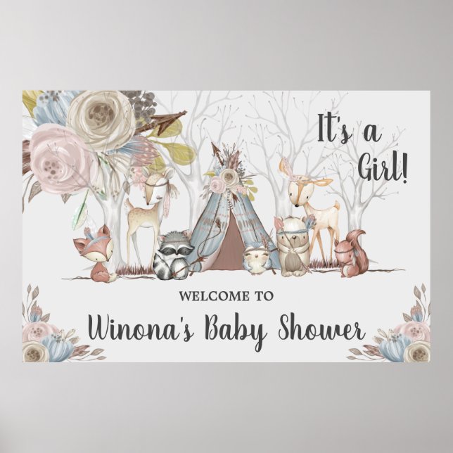 Póster Telón de fondo para baby shower de cumpleaños en b (Frente)