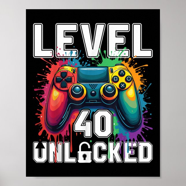 Póster Tema 40 del juego de video divertido de nivel 40 (Frente)
