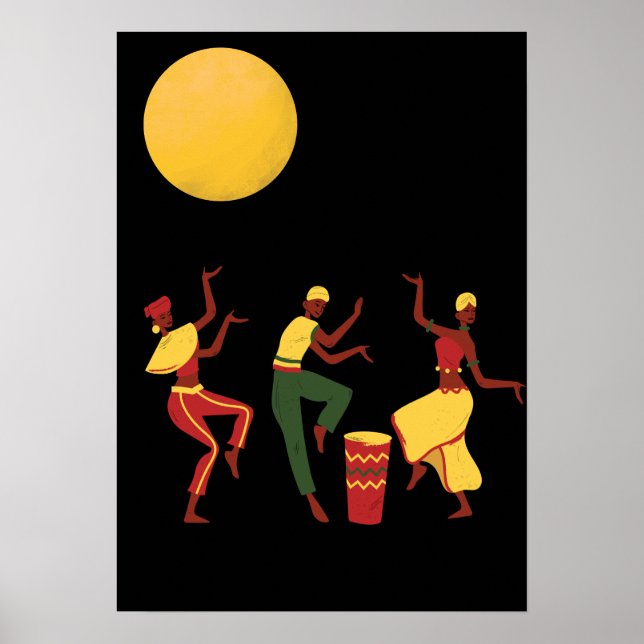 Póster Tema africano - bailando a la luz de la luna (Frente)
