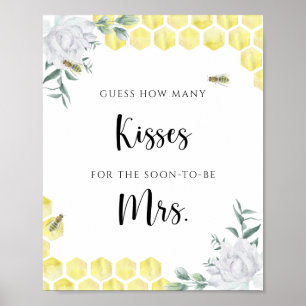 Póster Tema de abeja - Juego de baby shower de besos para