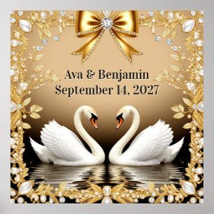 Póster 🦢 Tema de Boda Romántica Cisne Dorado 💍
