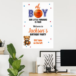 Póster Tema de Cumpleaños de Baloncesto Oh Boy