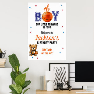 Póster Tema de Cumpleaños de Baloncesto Oh Boy