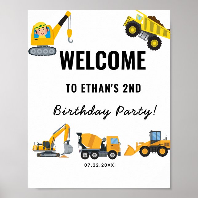 Póster Tema de fiesta de cumpleaños de construcción para  (Frente)